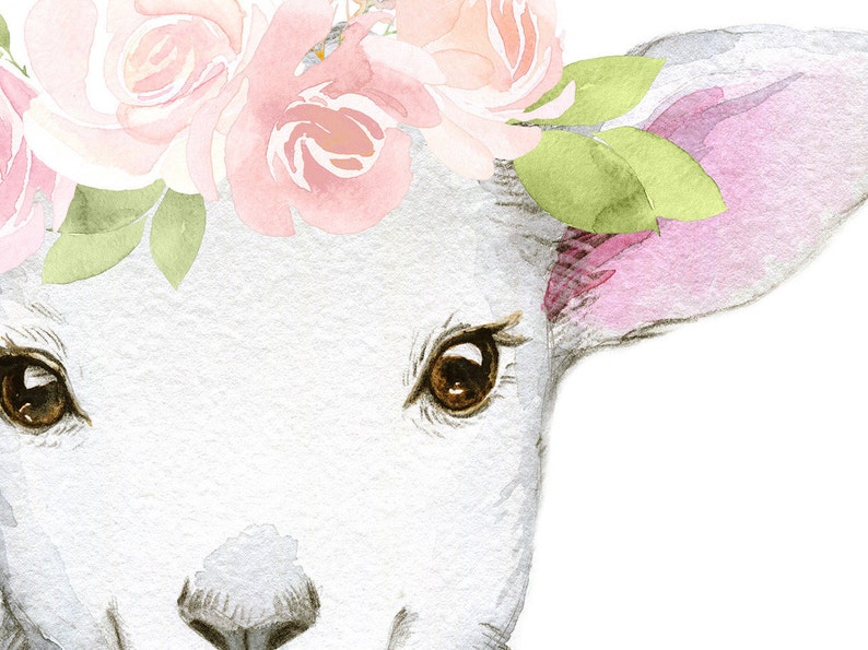 Baby farm animals wall art Lamb flower crown Blush yellow Etsy