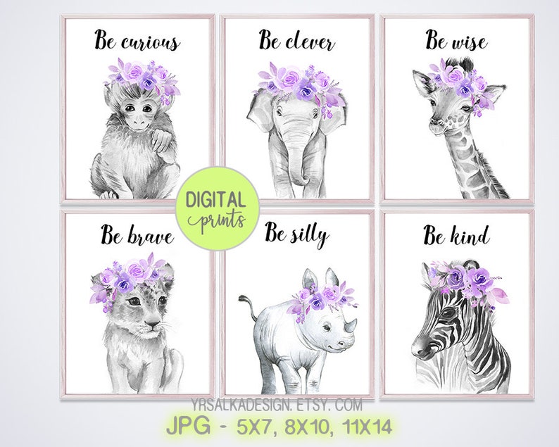 Animal bible nursery Purple farm animals nursery wall art Sister room decor 8x10 11x14 Instant download Twin girl nursery decor
