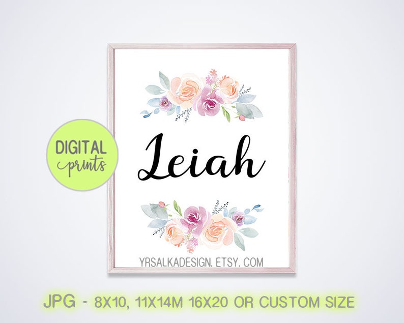 Digital Download Nursery Wall Art Girl Name Print Custom Etsy
