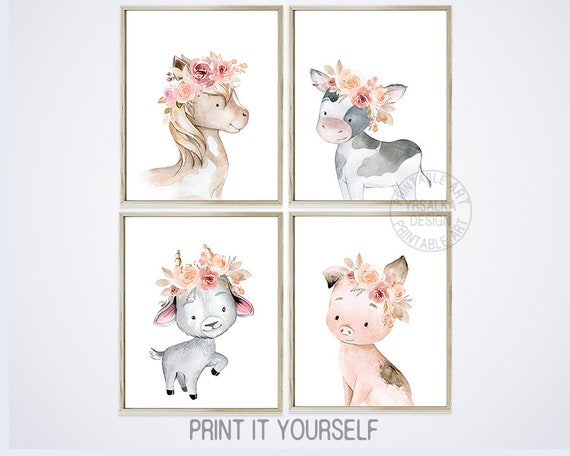 Ferme Bebe Animaux Aquarelle Art Imprimable Fille Ferme Etsy