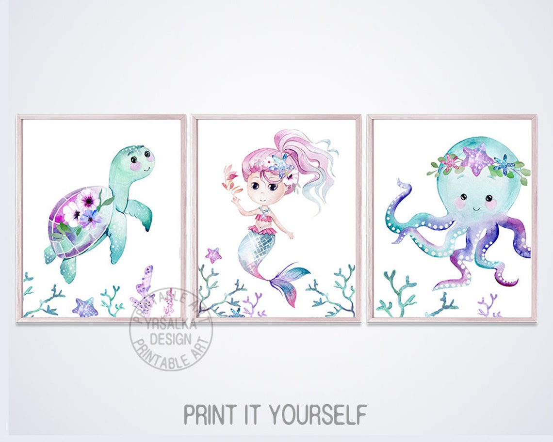 Nautical Girl Nursery Decor Sea Stars Wall Art Printable Etsy