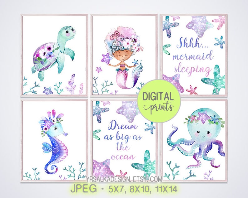 Under The Sea Mermaid Nursery Decor Girl Bedroom Wall Art Under The Sea Mermaid Nursery Decor, Under The Sea Girl Room Decor