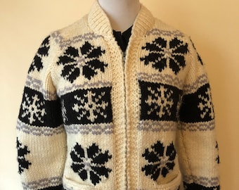Vintage Cowichan Sweater, Size 38/40, Geometric Design