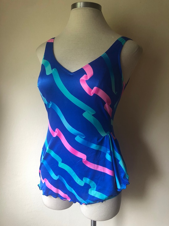 Cute Memphis-style Print Front-Skirted One-Piece … - image 1