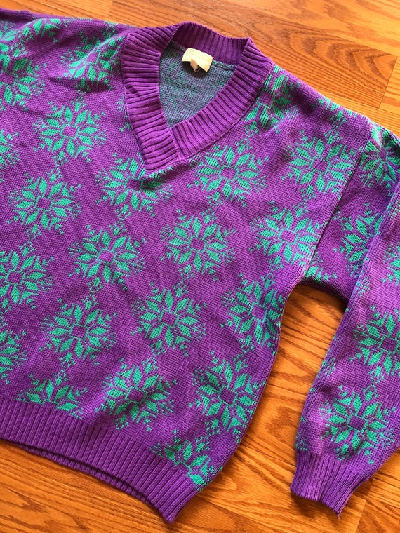 Vintage Purple Snowflake Knit Sweater || Medium ||