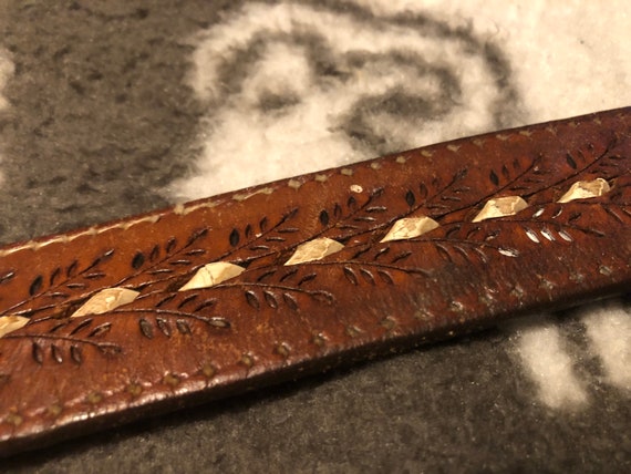 Vintage Cottagecore Tooled Leather Belt || XL / W… - image 6