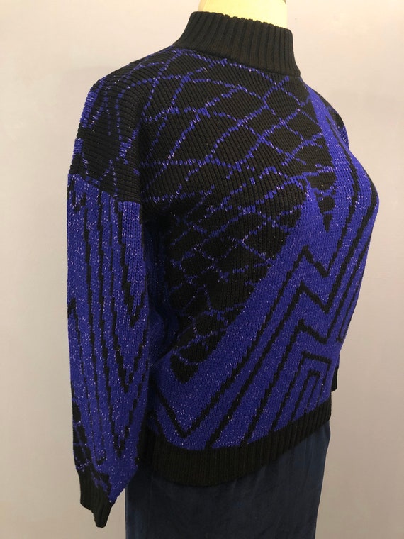 1980s Purple Metallic Geometric Abstract Knit Swe… - image 7