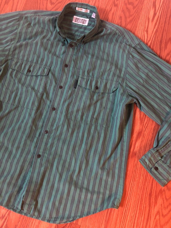 Vintage Levis Silver Label 'Big E' Striped Shirt … - image 6
