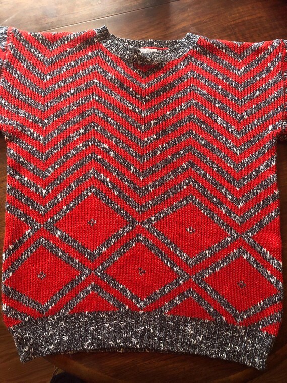 80 S Geometric Sweater With Major Twin Peaks Red Room Vibes Sustainable Clothing Androgynous One Size Fits Most