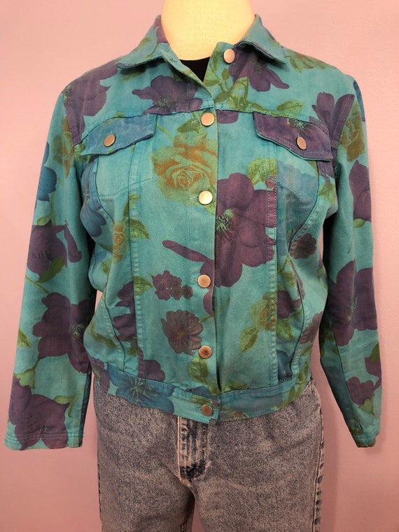 90's Floral Denim Jacket by Stamp - Size L
