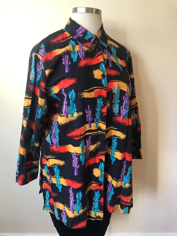 Vintage Psychedelic Desert Scene Cotton Blouse ||… - image 7