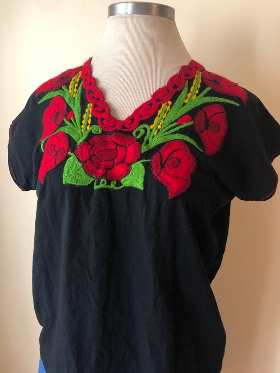 Vintage Mexican Embroidered Linen Blouse || Large - image 5