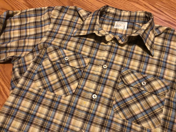 Vintage Permanent Press Check Work Shirt || Large