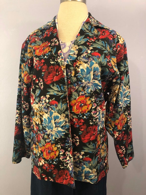 1980's Floral Denim Blazer || Made in USA || Overs
