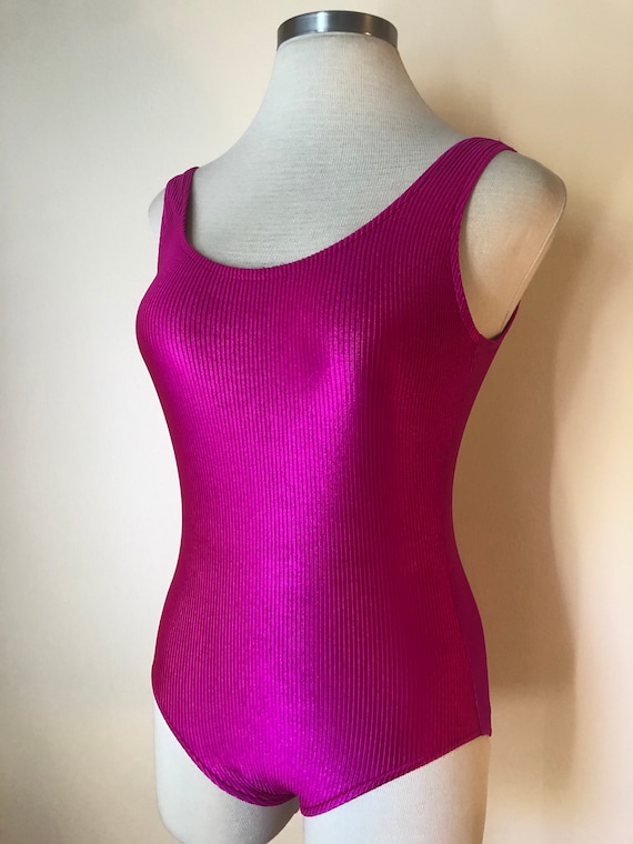 Vintage Hot Pink Ribbed One Piece Swimsuit ||  Siz