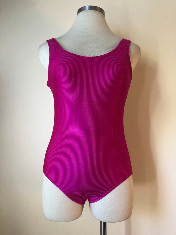 Vintage Hot Pink Ribbed One Piece Swimsuit ||  Si… - image 4