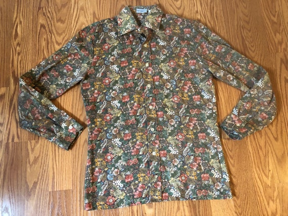 Botanical Spring Bloom Print Polyester Button-Up … - image 2