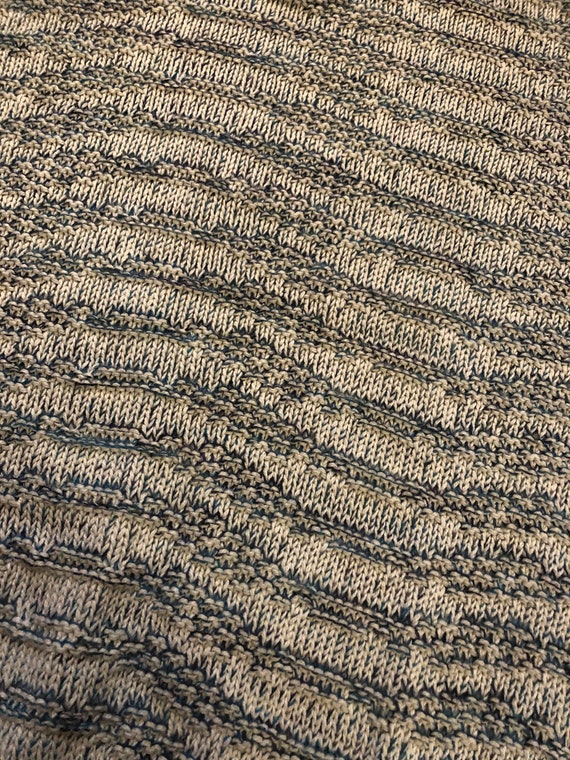 Vintage Wavy Mottled Turquoise Cotton Knit Sweate… - image 2
