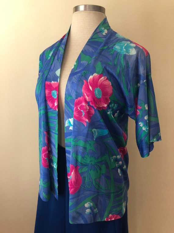 Vintage Hawaiian Summer Floral Print Kimono Top |… - image 1