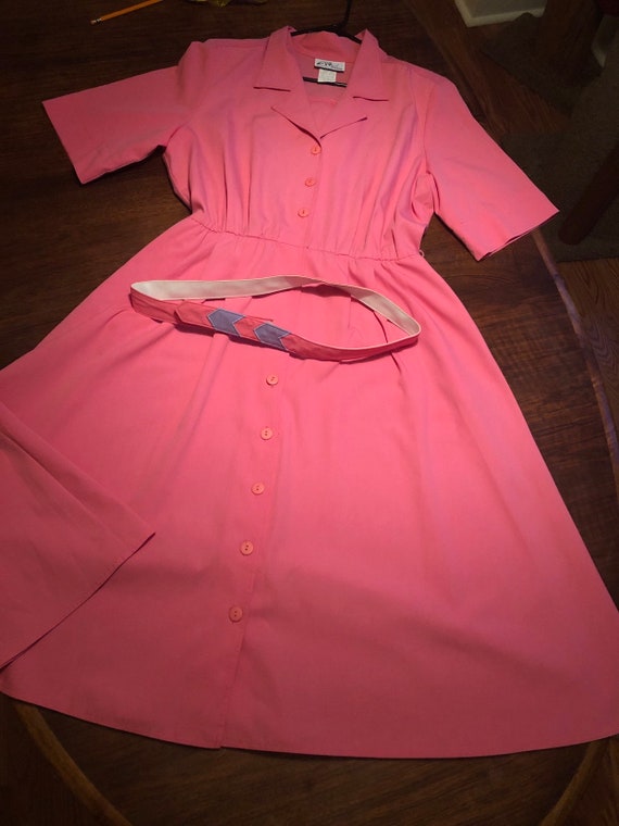 80s-does-50s Belted Pink Diner Dress by Willi of … - image 8