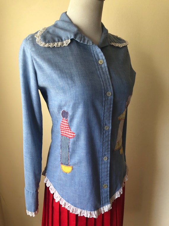 1960's Chambray Appliqué Button-Up by Yum Yum wit… - image 8