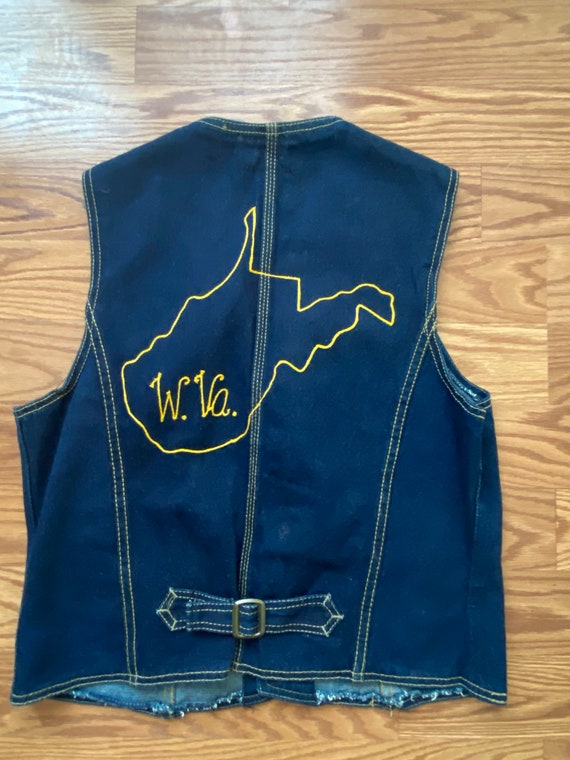 1970's Country Denim Biker Vest With Chain Stitch of West Virginia