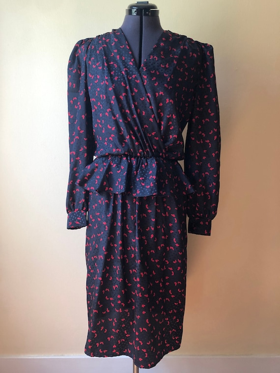 1980's Butterfly Print Poplin Secretary Dress || M