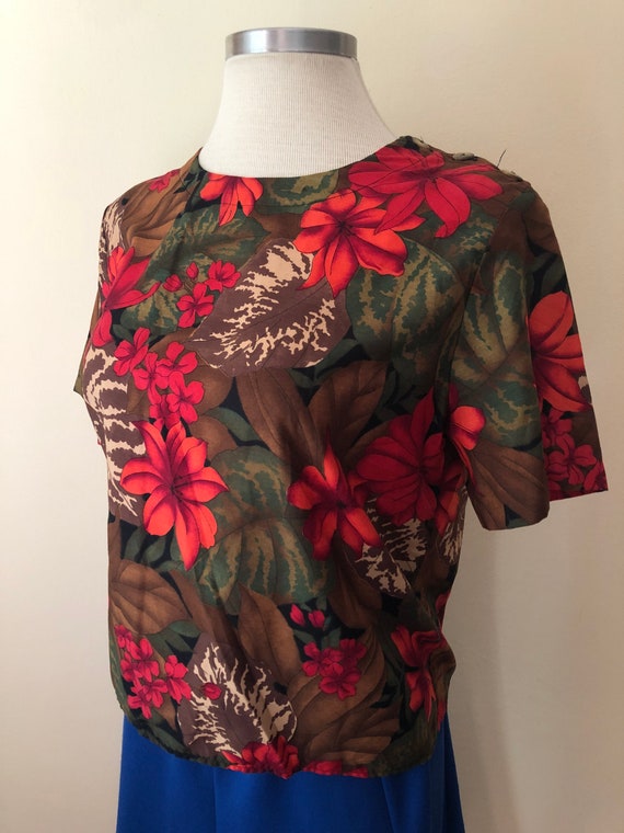 1980s Floral Jungle Print Blouse || Large || Vinta