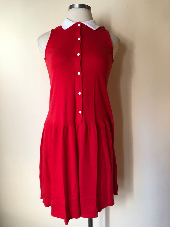 1970's Red Drop Waist Jersey Tennis Dress by CYNT… - image 1