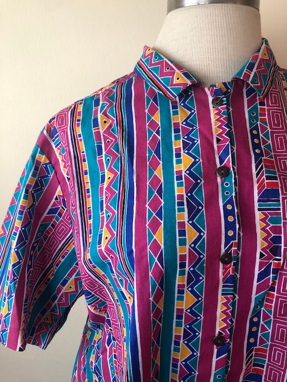 Vintage Rainbow Cotton Summer Shirt Jantzen || 2X… - image 1
