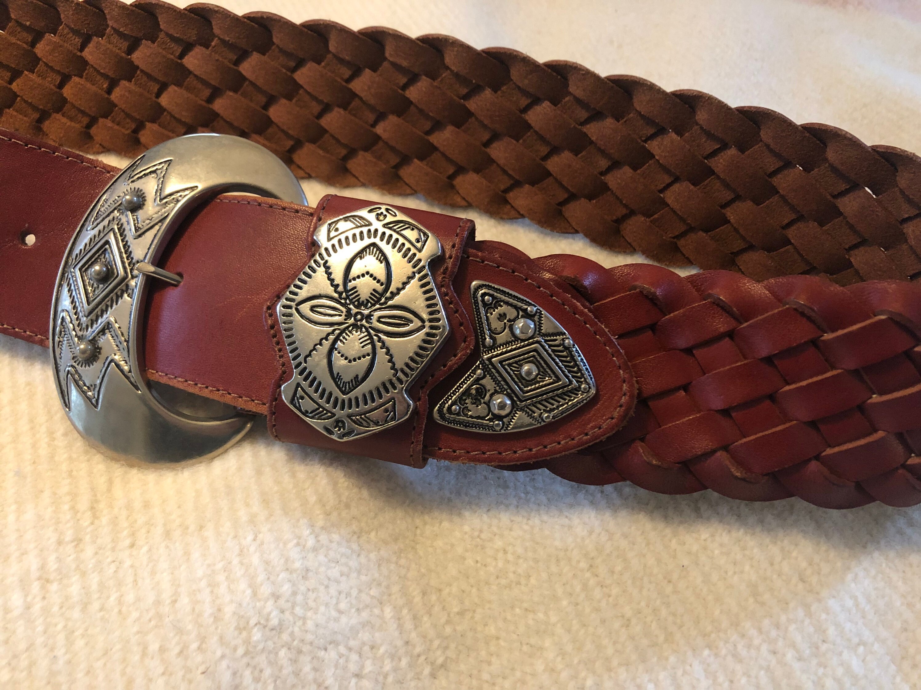 Very Wide Red Woven Leather Southwestern Belt || W32  display picture 1