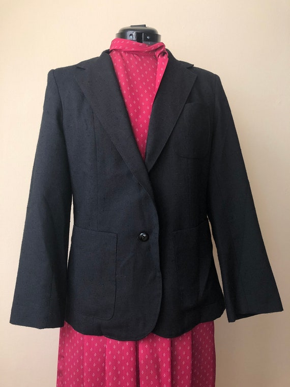 1970s Designer Black Linen Blazer by MJ Seattle ||