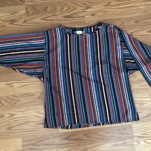 Rainbow-Striped 70s Batwing Striped Blouse  ||  Medium || 1970s Style || 70s Vintage || Sustainable Style