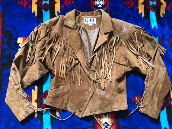 1980s Southwestern Leather Fringed Butt Rock Jack… - image 1