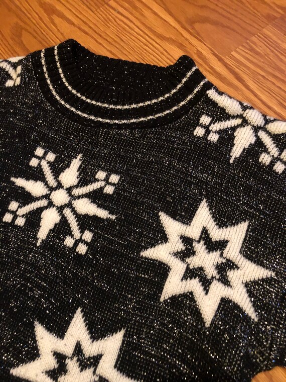 Vintage Metallic Snowflake / Star Sweater || 1980… - image 3