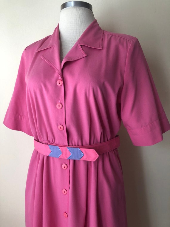 80s-does-50s Belted Pink Diner Dress by Willi of … - image 1