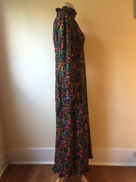 1960's Barkcloth Psychedelic Goth Maxi || XS to S… - image 4