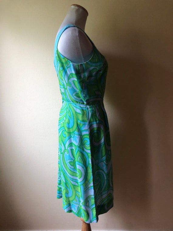 Dreamiest Mod 1960's Mini Dress in Blue and Green… - image 3