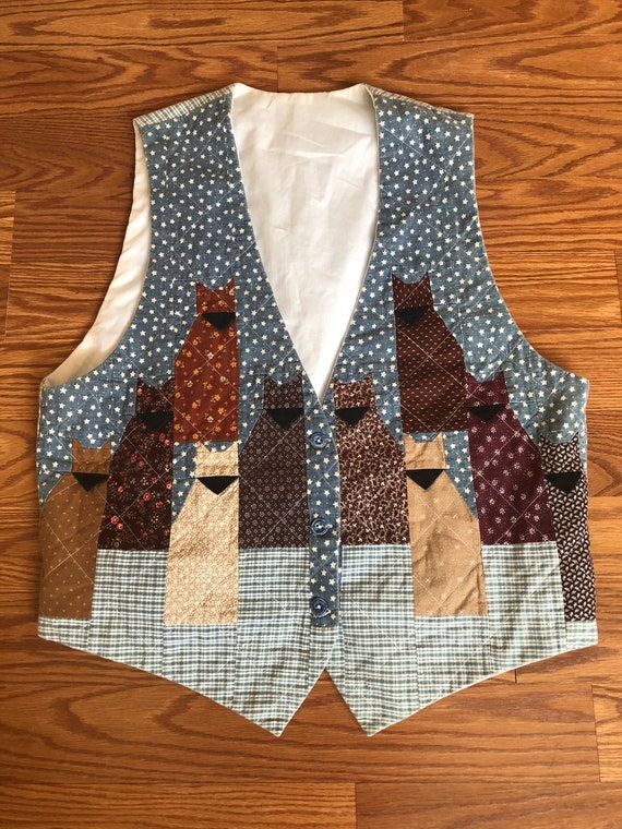Quilted Cat Vest || Hand Made || Vintage Cats || C