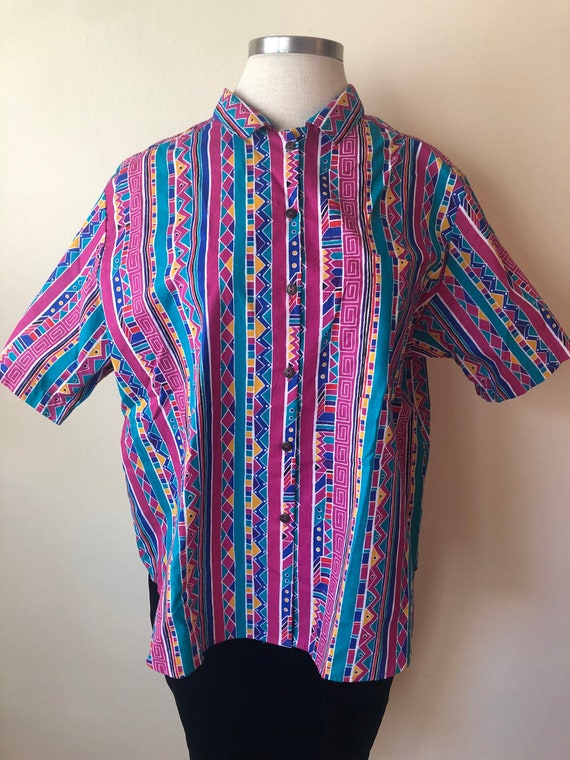 Vintage Rainbow Cotton Summer Shirt Jantzen || 2X… - image 4