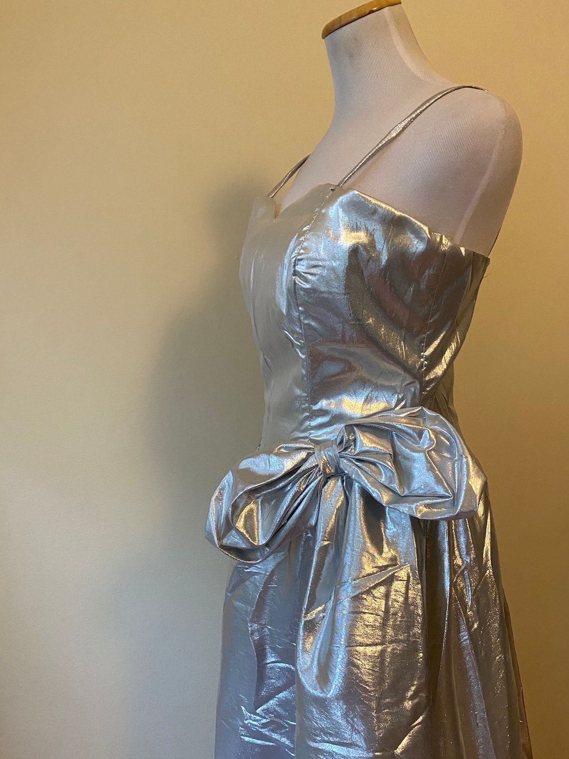 70's Silver Lamé Party Dress With Bow Detail XS to Etsy