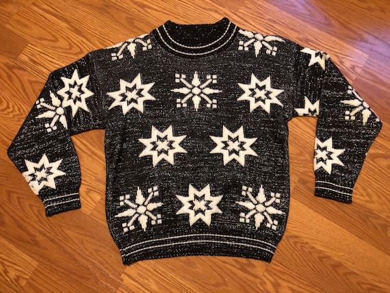 Vintage Metallic Snowflake / Star Sweater || 1980… - image 1