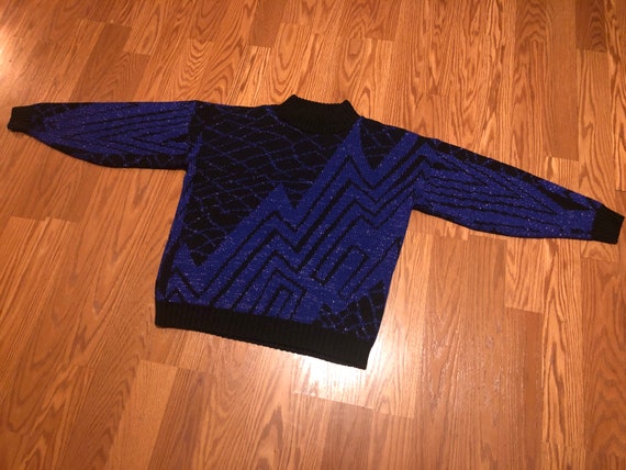 1980s Purple Metallic Geometric Abstract Knit Swe… - image 9