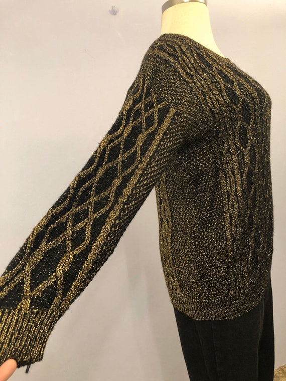 1980's Metallic Merino Wool Cable Knit Sweater ||… - image 6