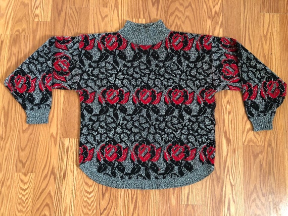 Vintage Mockneck Rose Knit Sweater || Medium || 1… - image 2