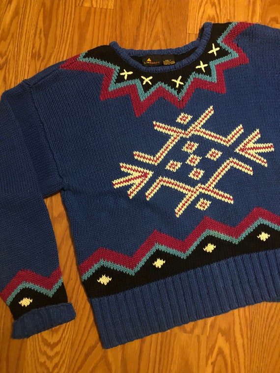 1980s Snowflake Knit Winter Sweater || Large - image 5