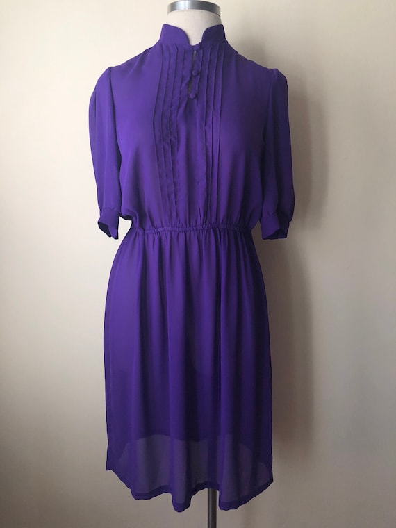 Sheer Purple Secretary Dress || Large || 1970s