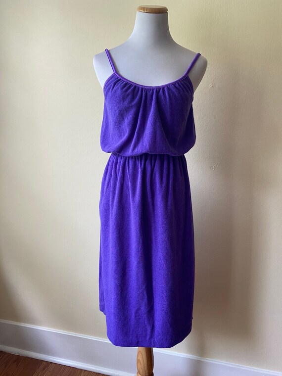 1970s Catalina Purple Terry Cloth Swim Dress / Cov