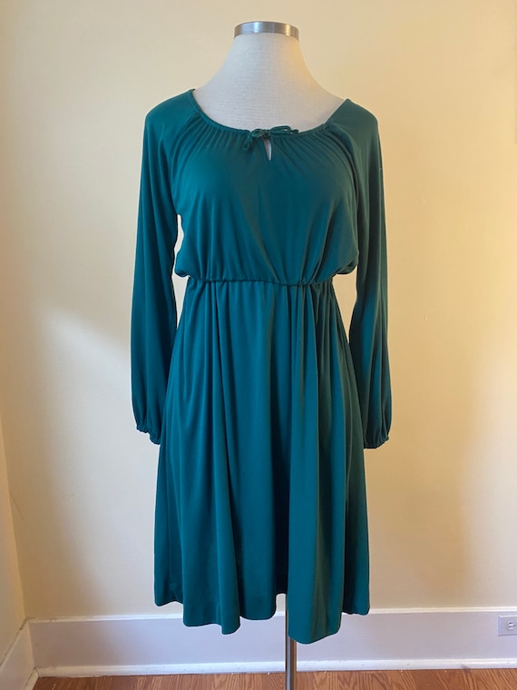 1970s Emerald Green Day Dress by Verona || Large - image 1