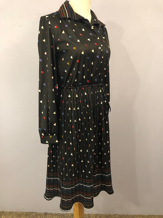 1970's Disco Era Black Shirt Dress with Colorful … - image 1